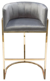 Pandora Bar Height Chair in Grey Velvet with Polished Gold Frame By Diamond Sofa